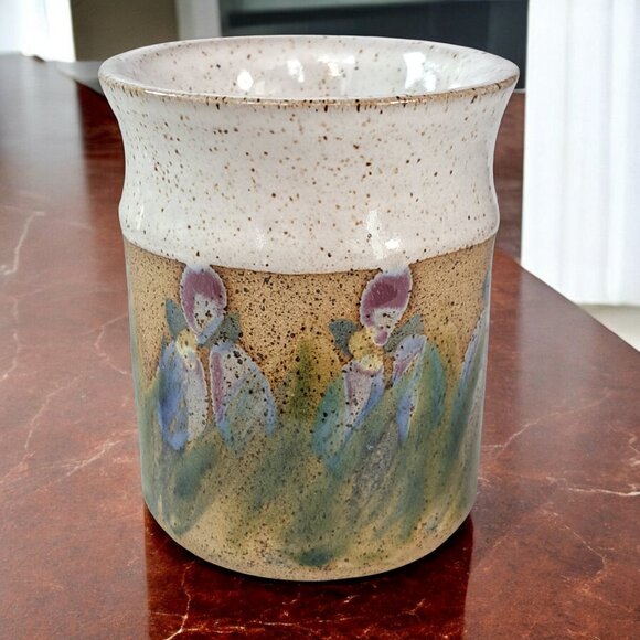 Beautiful Pottery mug 4" tall marked on bottom MKS floral unique - Picture 2 of 7